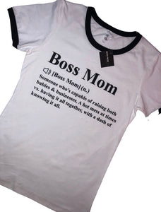 Boss Mom Noun Ringer Tee