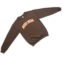 Load image into Gallery viewer, Boss Mom Varsity Crewneck ( Brown &amp; Orange )