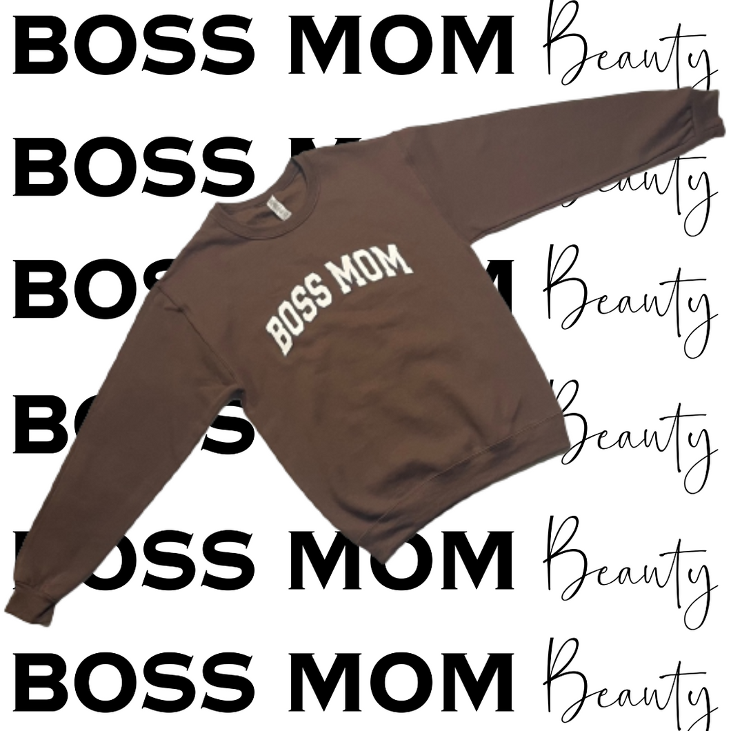 Boss Mom Varsity Crewneck ( Brown & Black )