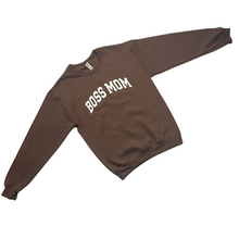 Load image into Gallery viewer, Boss Mom Varsity Crewneck ( Brown &amp; Black )