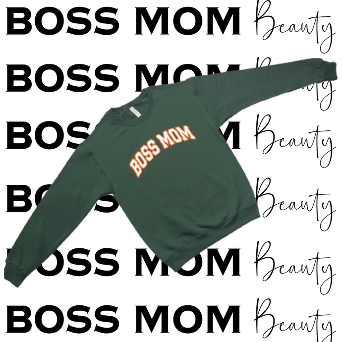 Boss Mom Varsity Crewneck ( Forest & Orange )