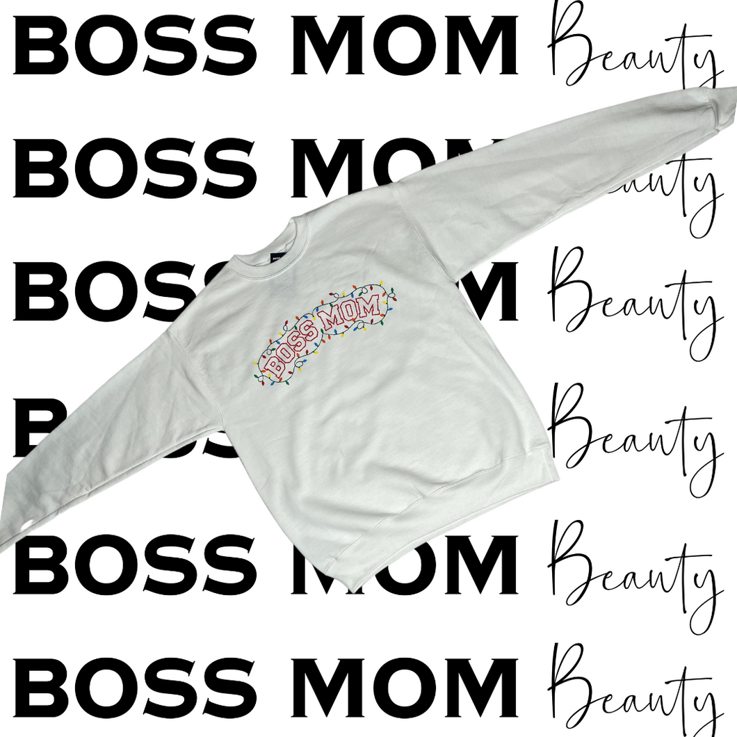 Boss Mom Holiday Crewneck (WHITE)